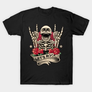 Lets Rock Rock&Roll Skeleton Hand Vintage Retro Rock Concert T-Shirt